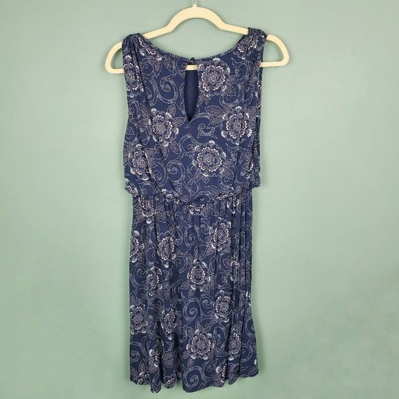 Ann Taylor Loft Outlet Sleeveless Blouson Tie Shoulder Floral Dress Size Medium - Picture 2 of 5